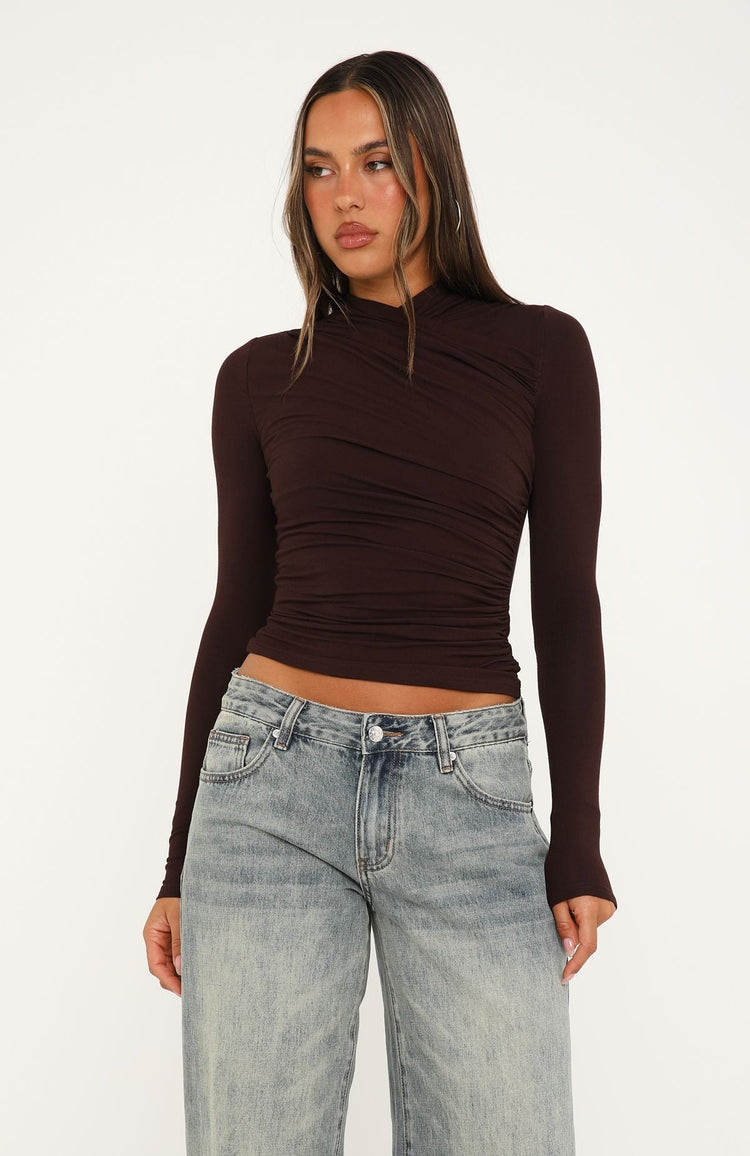 Quiet Crush Long Sleeve Top Dark Chocolate