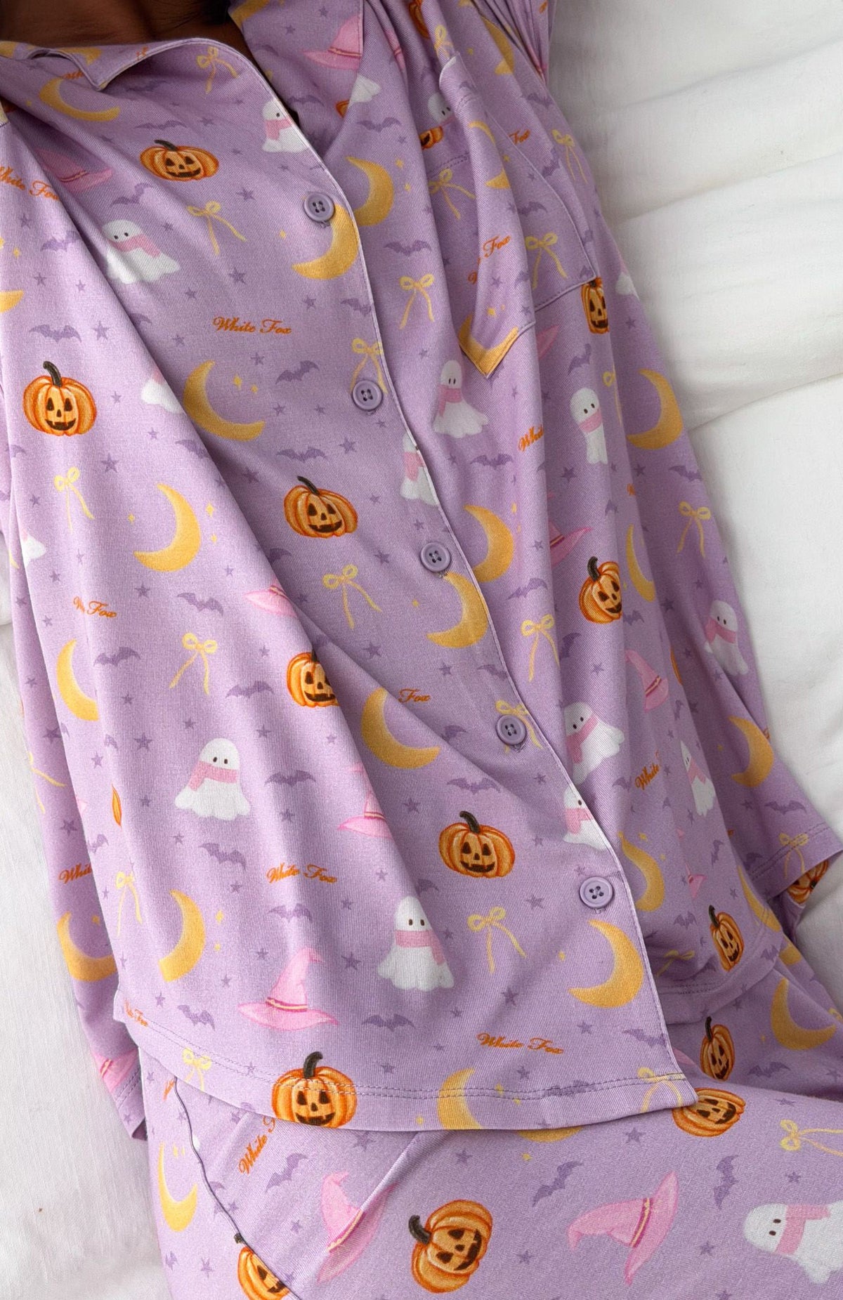 Pillow Talk Printed Long Sleeve Pyjama Set Lavender Haunt