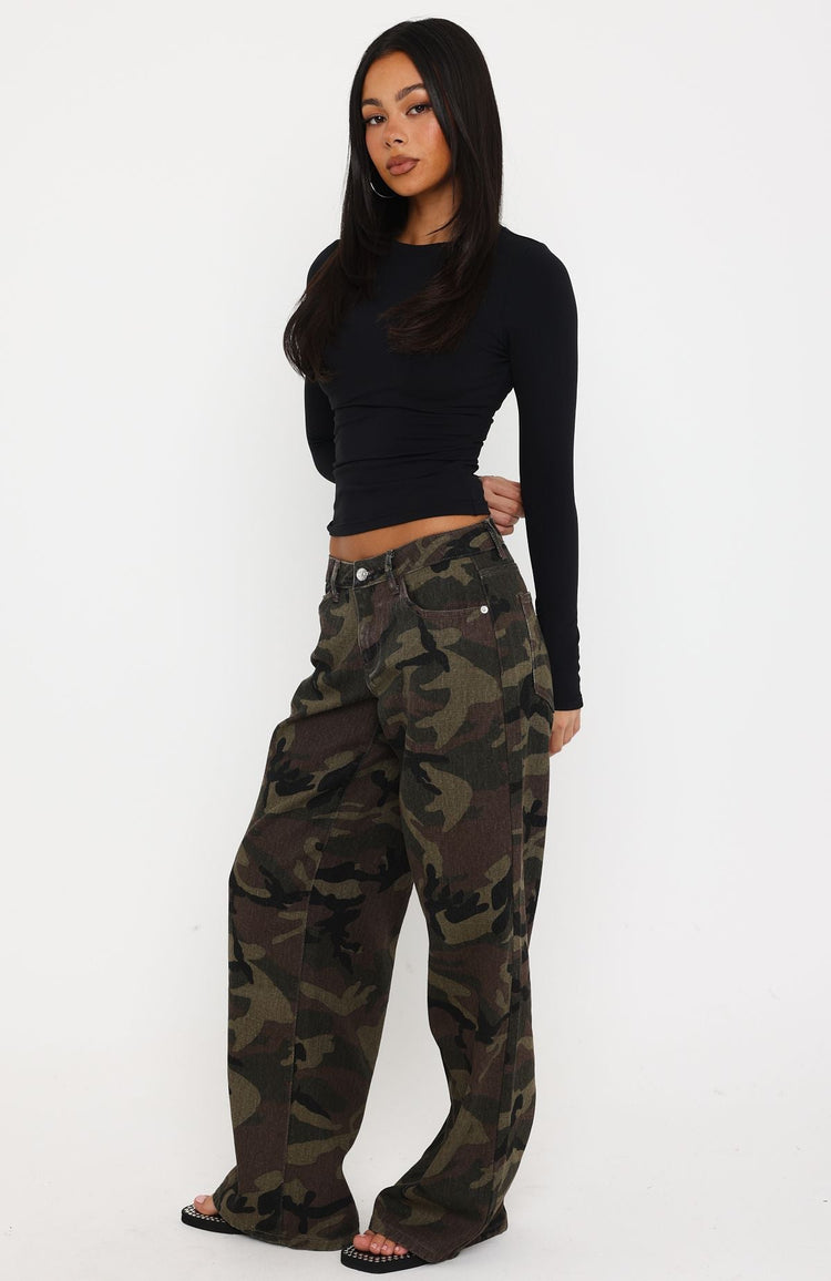 Maeve Low Rise Wide Leg Jeans Camo