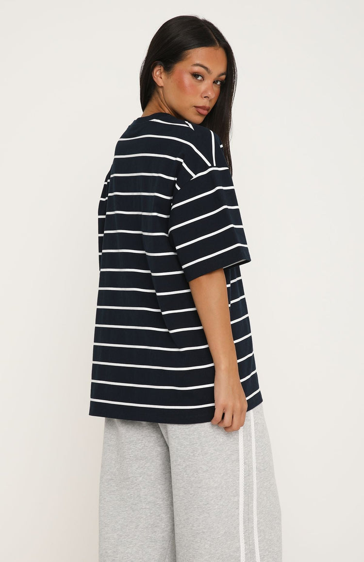 Offstage Striped Oversized Tee Navy/White Stripe