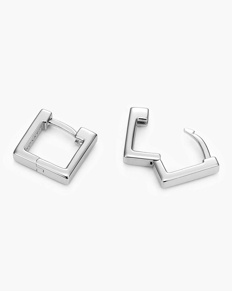 Women's Square Huggie Earrings - Silver - JAXXON