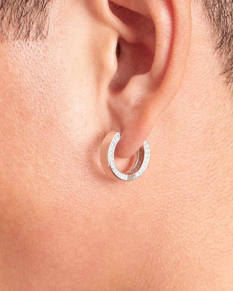 Studded Frame Hoop Earrings - Silver - JAXXON