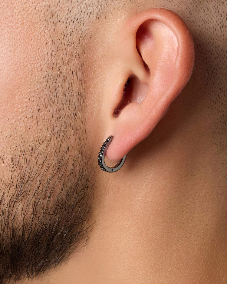Studded Huggie Earrings Black - JAXXON