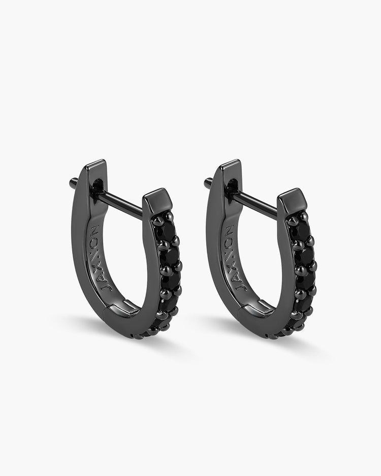 Studded Huggie Earrings Black - JAXXON