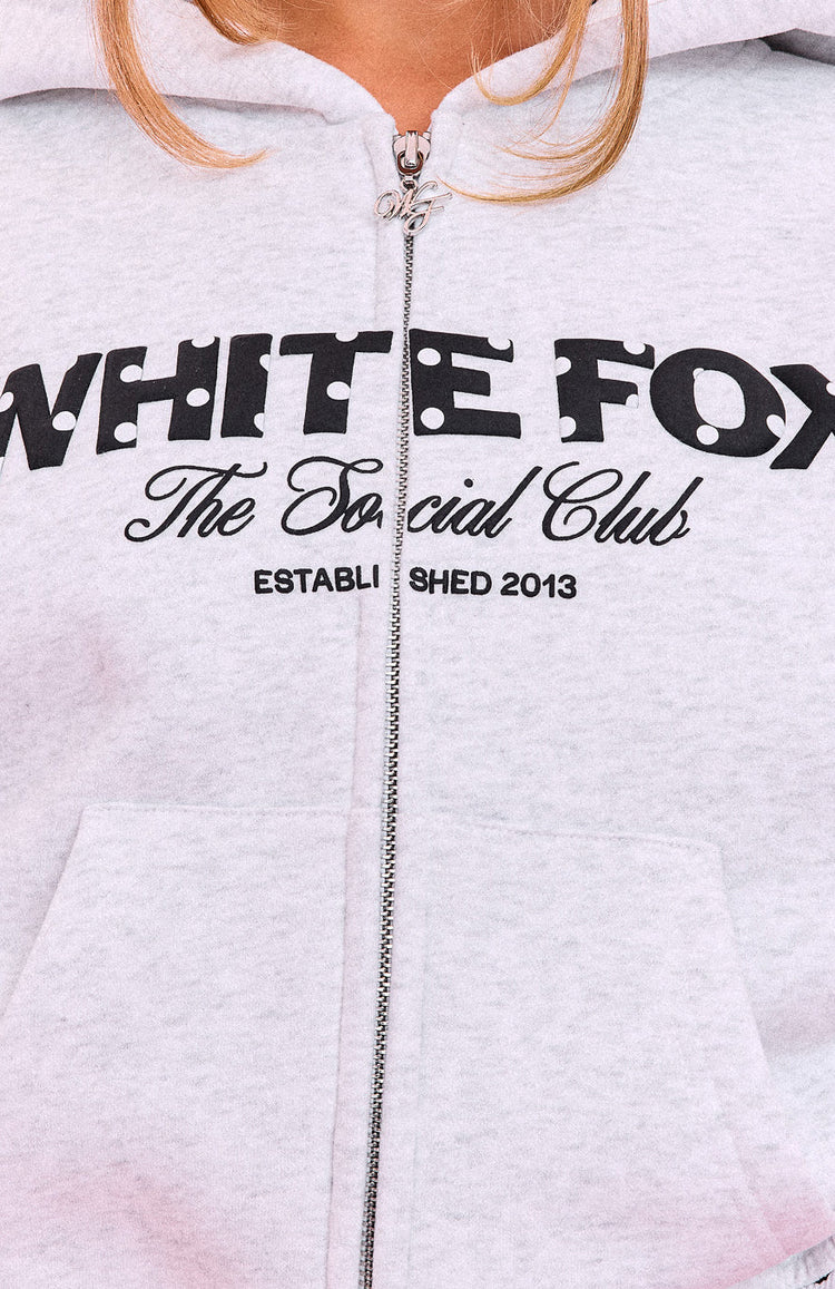 The Social Club Hayley Boxy Zip Front Hoodie Grey Marle