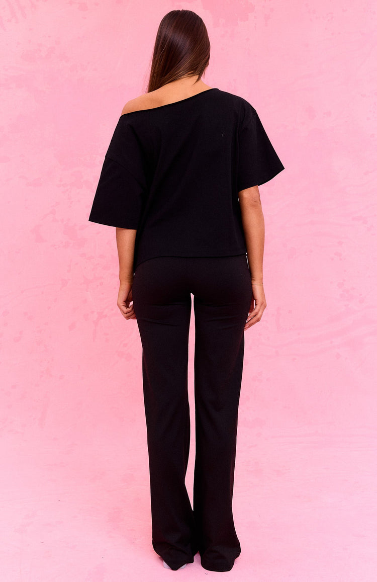 The Social Club Hayley Off Shoulder Oversized Tee Black