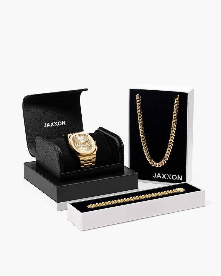JX1 Chronograph Watch + Cuban Set 8mm - JAXXON