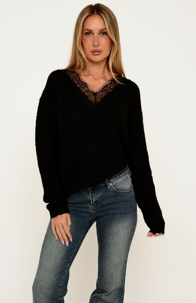 Rosaline Lace Knit Sweater Black