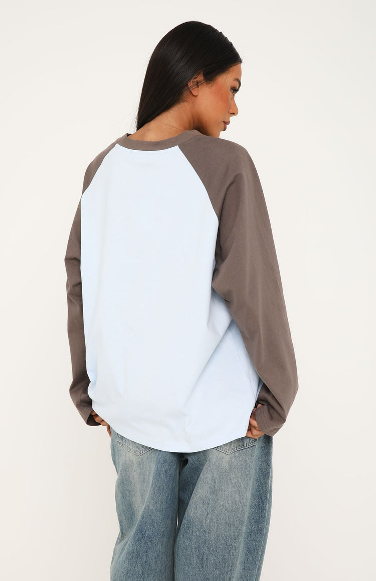 Take Her Out Raglan Long Sleeve Tee Baby Blue/Charcoal