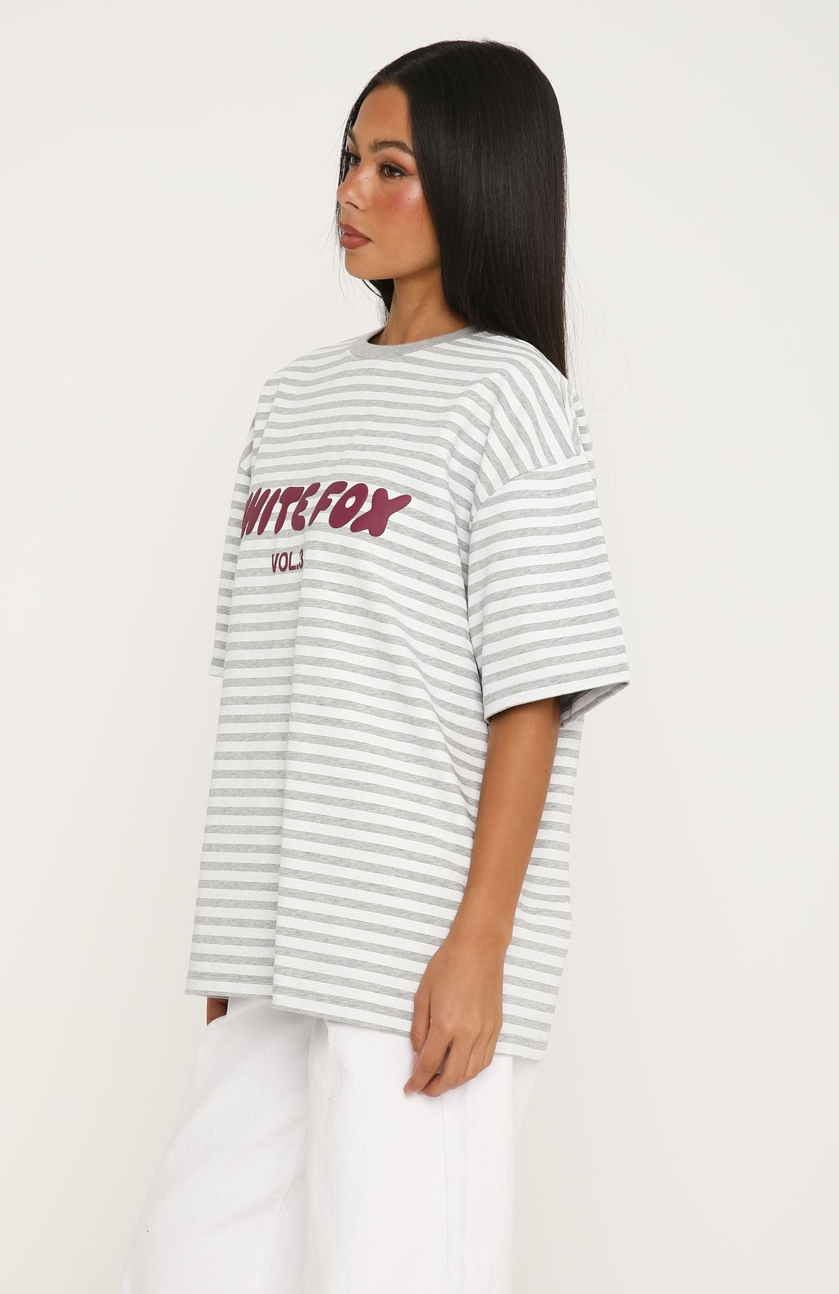 Offstage Striped Oversized Tee Grey/White Stripe