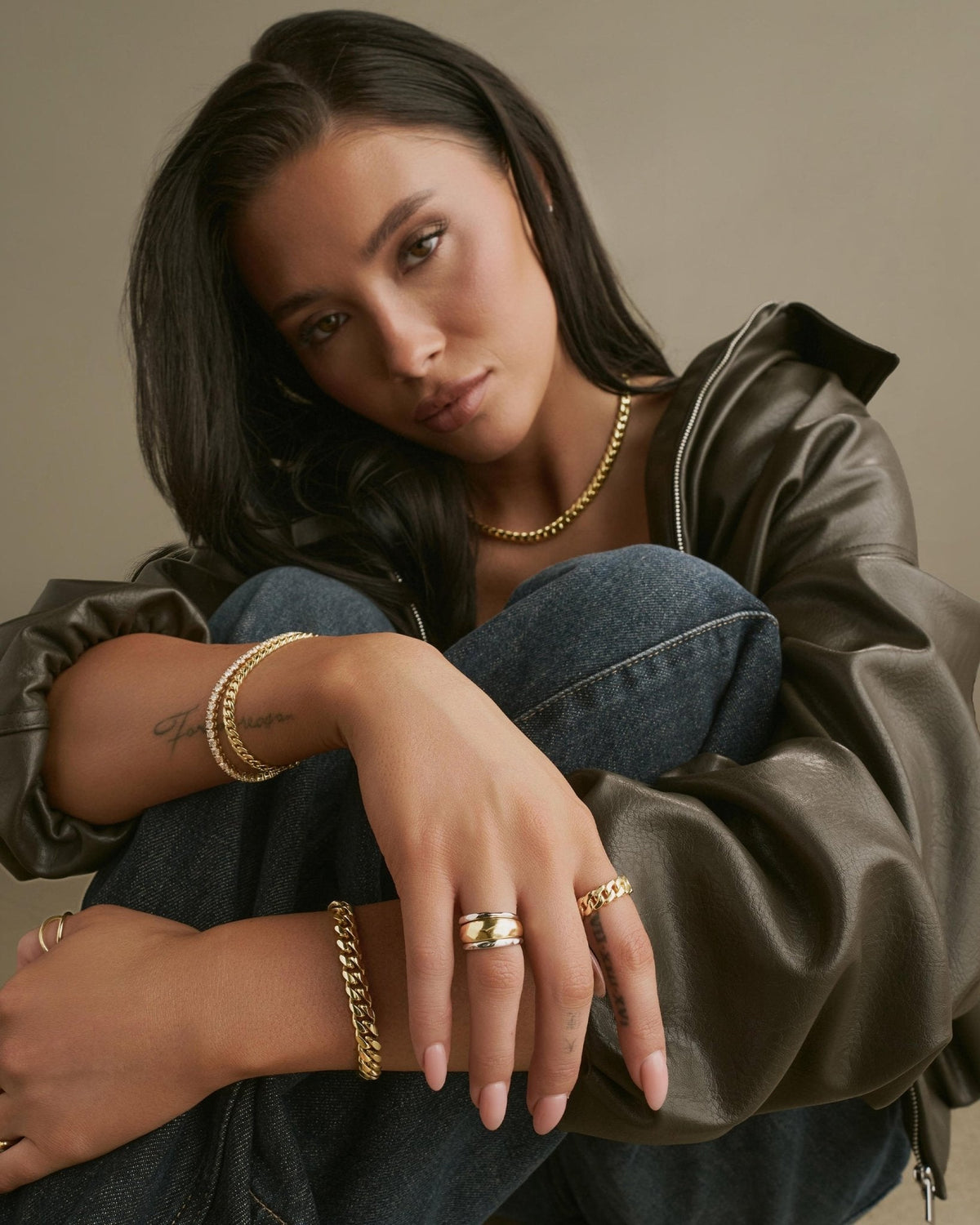 Women's Hammered Ring Set Gold - JAXXON