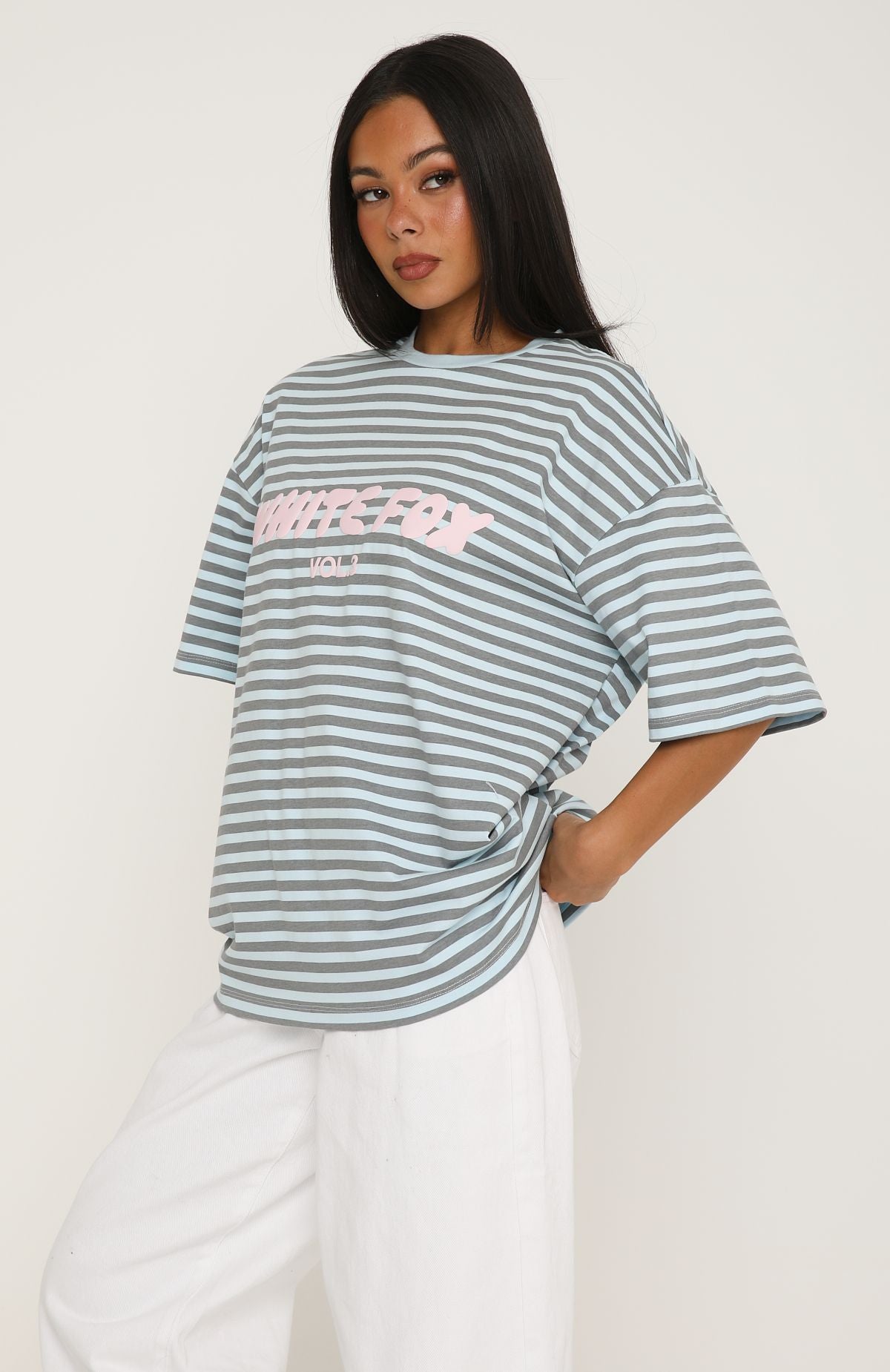 Offstage Striped Oversized Tee Blue/Charcoal Stripe