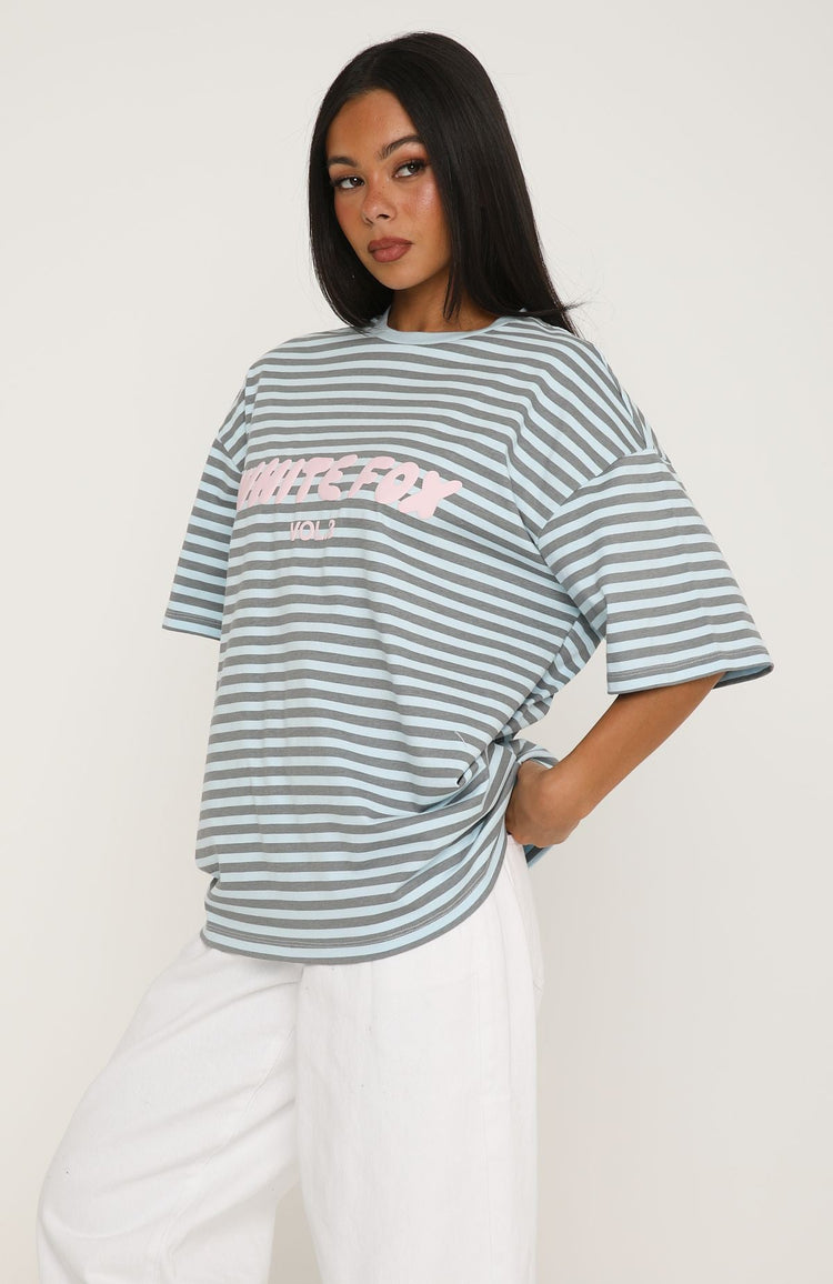 Offstage Striped Oversized Tee Blue/Charcoal Stripe