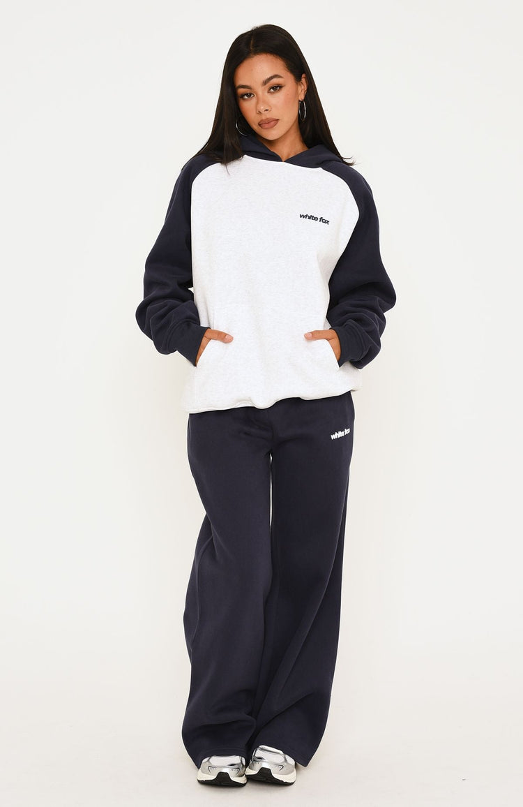 Loving It Here Oversized Hoodie Grey Marle/Navy