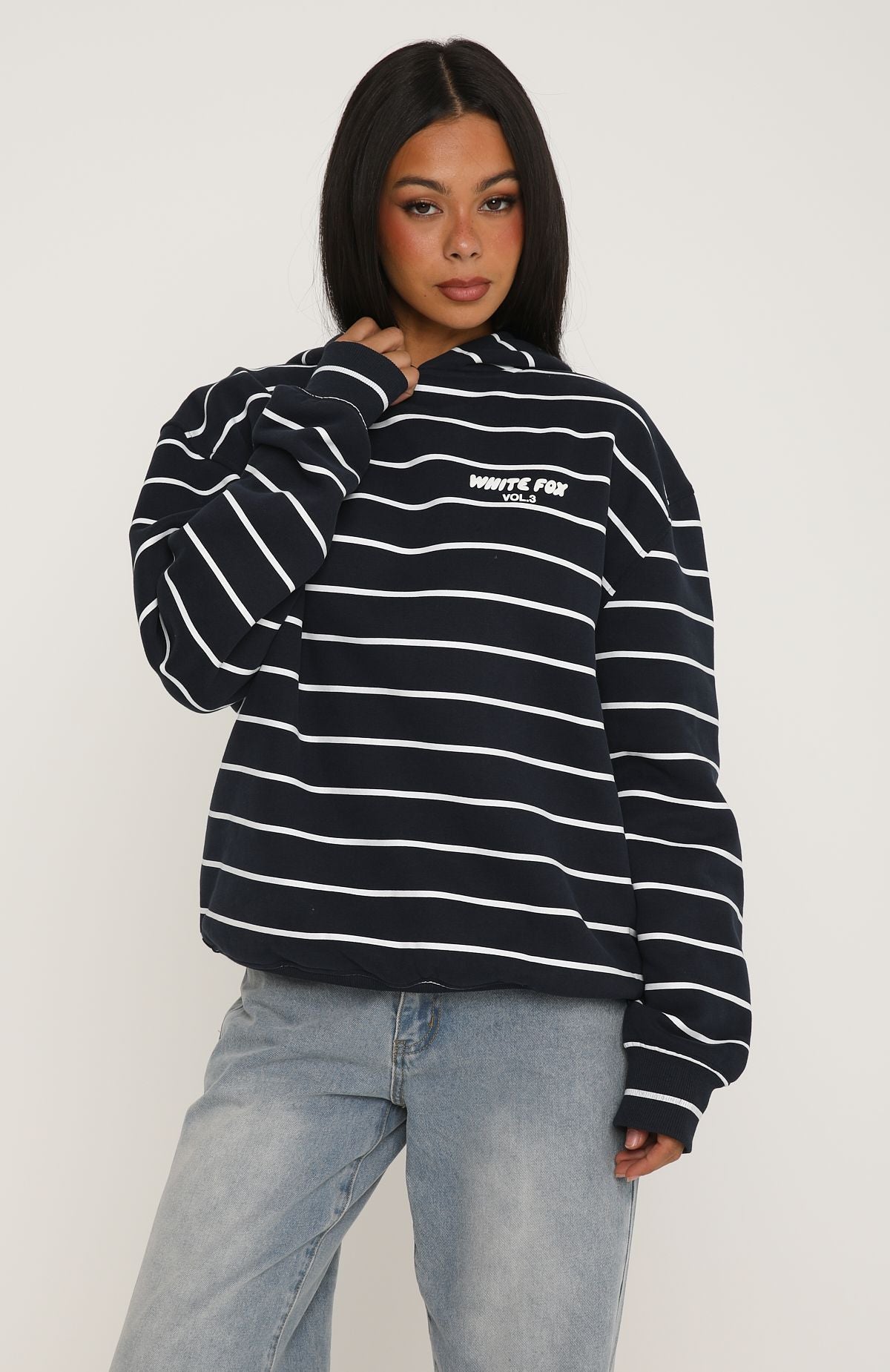 Offstage Striped Oversized Hoodie Navy/White Stripe
