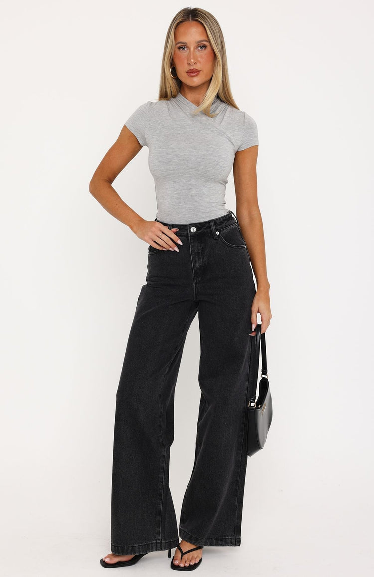 No Good High Rise Wide Leg Jeans Black Acid Wash