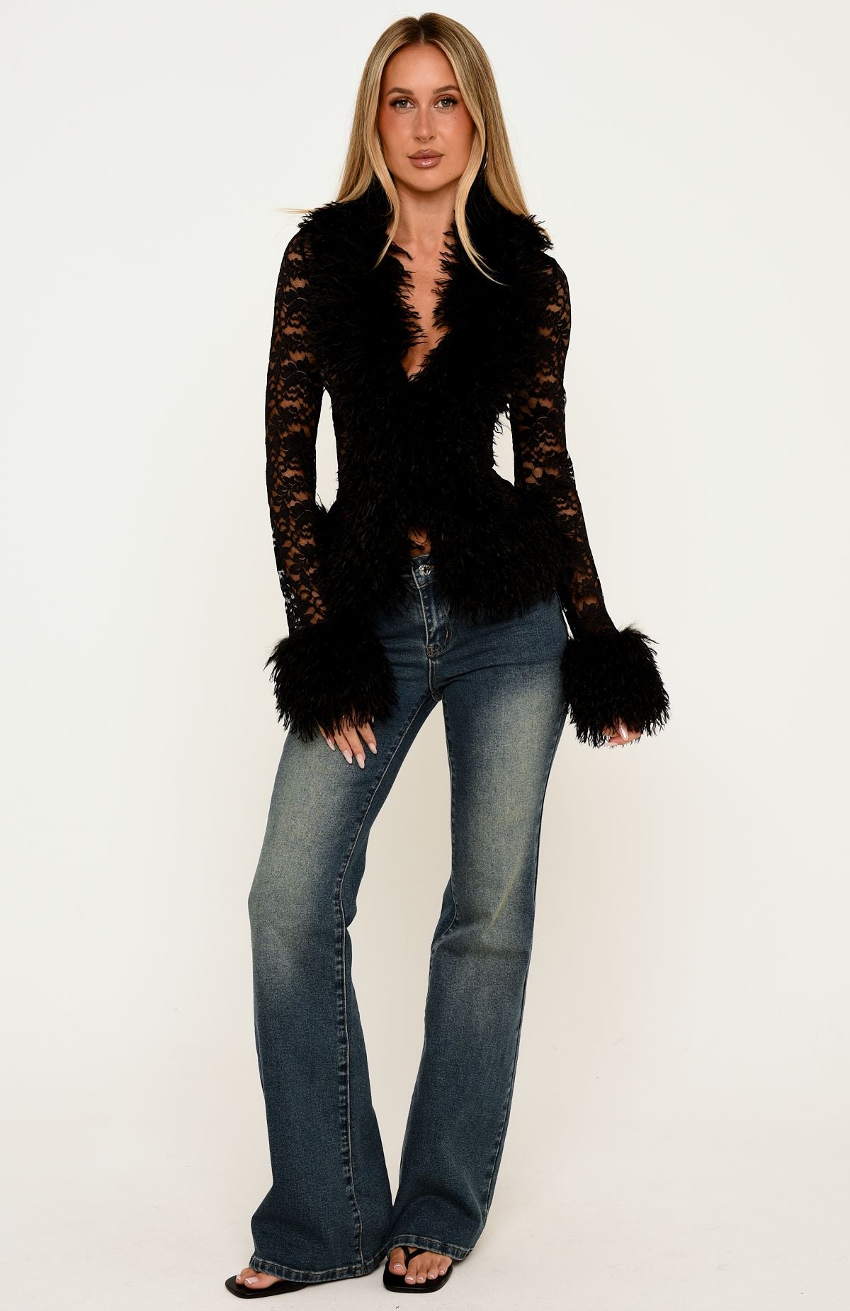 Street Poetry Lace Long Sleeve Top Black