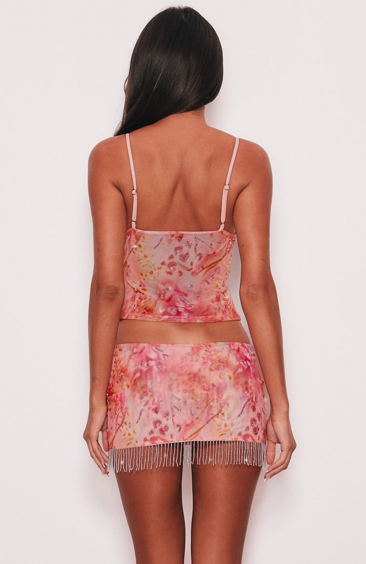 Aaliyah Beaded Mini Skirt Rose Whispers