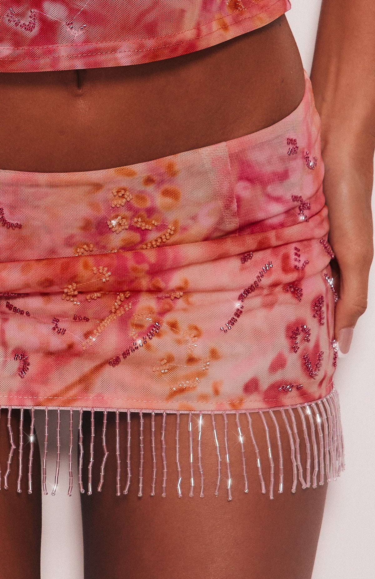 Aaliyah Beaded Mini Skirt Rose Whispers