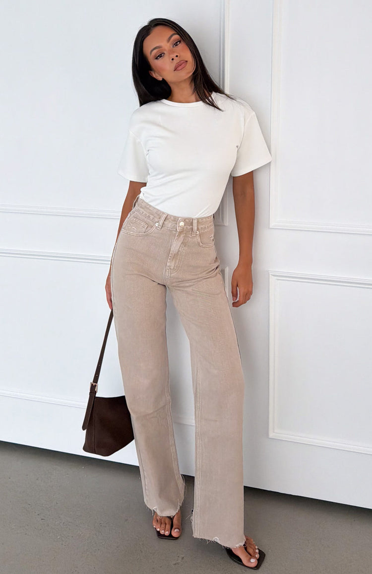 Alana High Waisted Straight Leg Jeans Sesame Wash