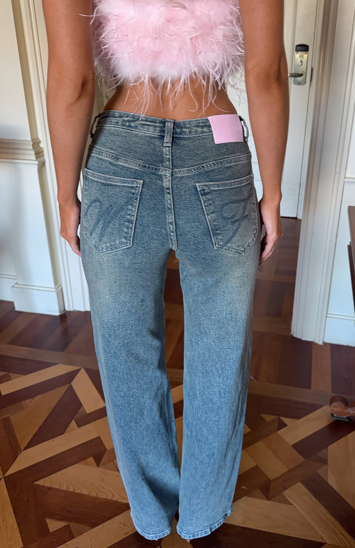 Andrea Mid Rise Straight Leg Jeans Brown Blue Acid Wash