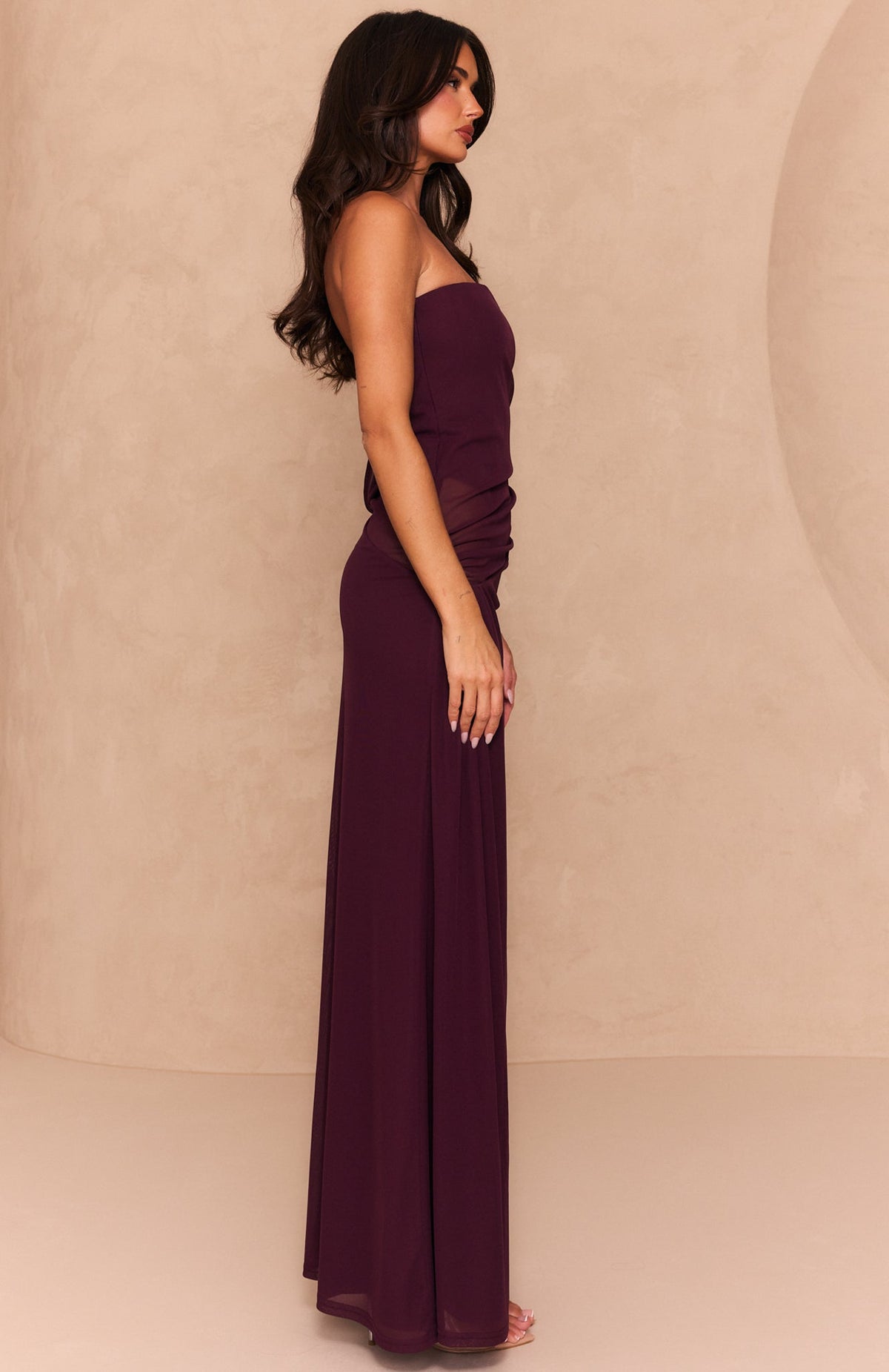 Best Dressed Guest Strapless Maxi Dress Dark Cherry