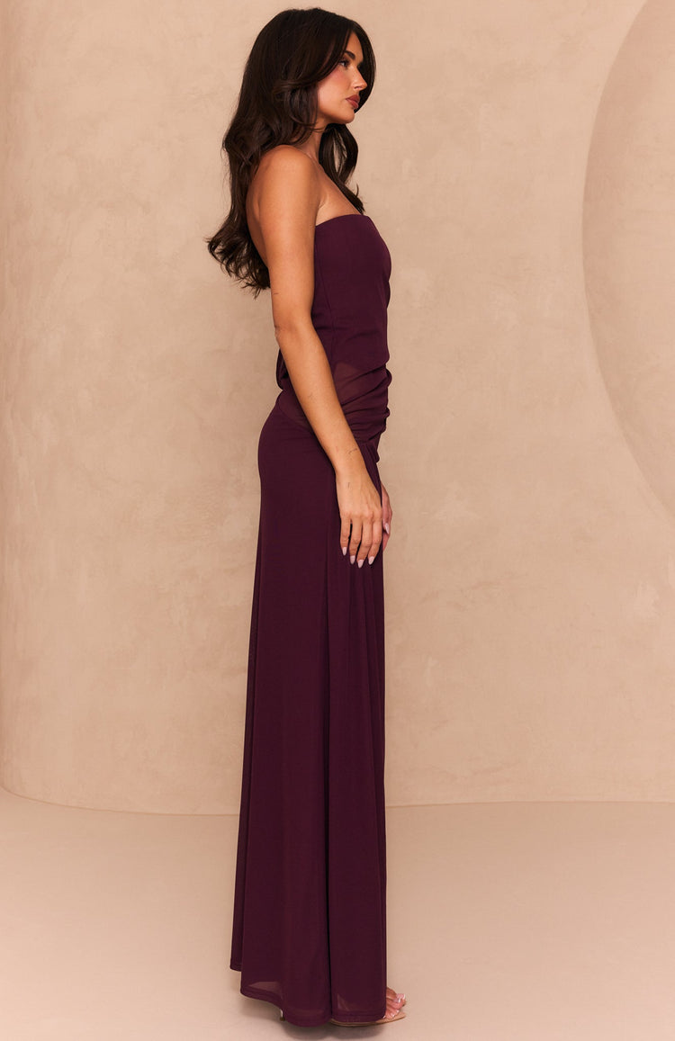 Best Dressed Guest Strapless Maxi Dress Dark Cherry