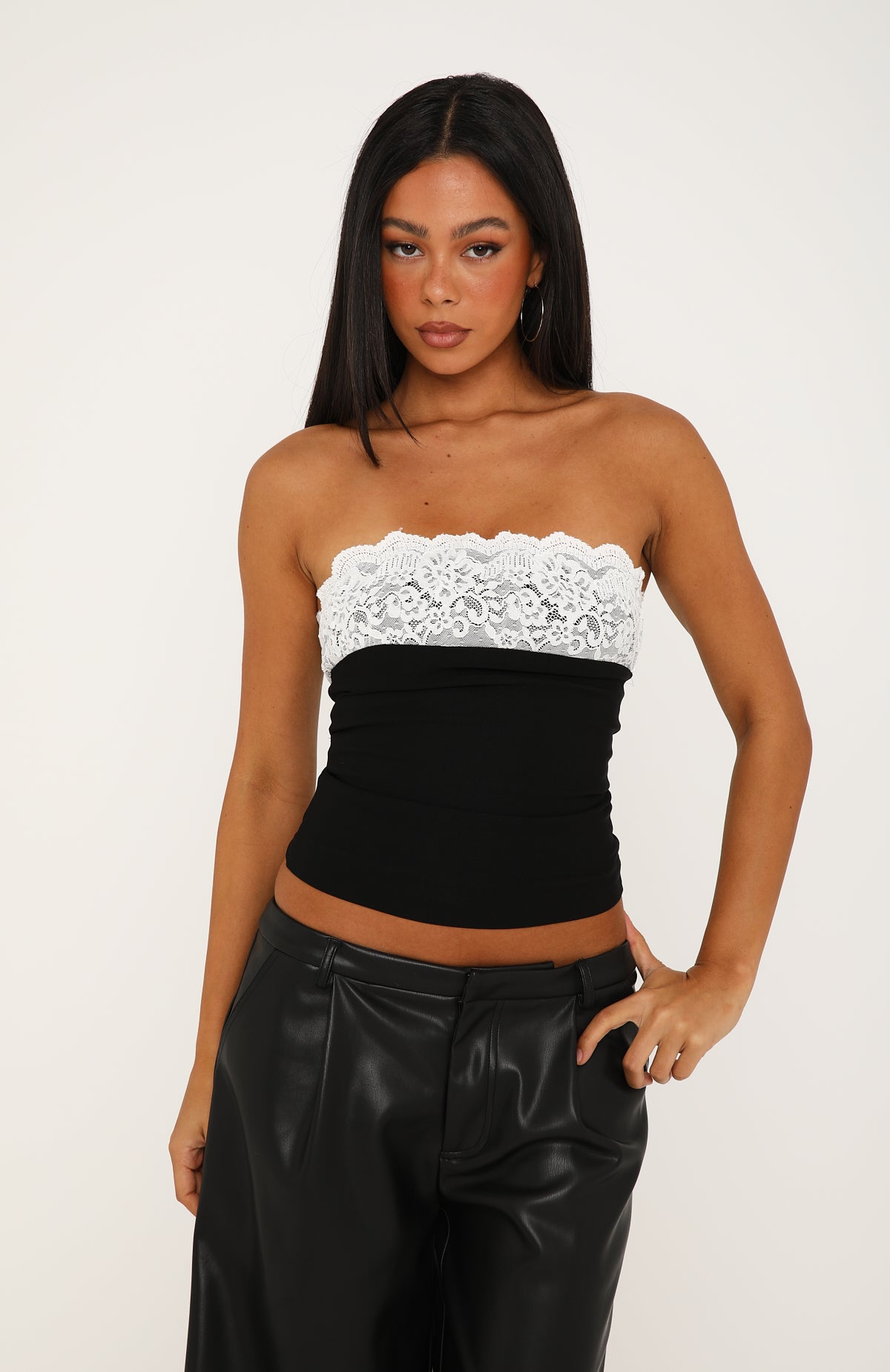 Better With Time Strapless Lace Trim Bustier Black/White