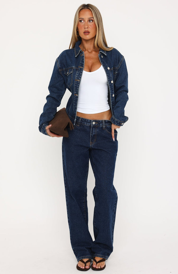 Bring The Style Cinched Denim Jacket Dark Blue Wash