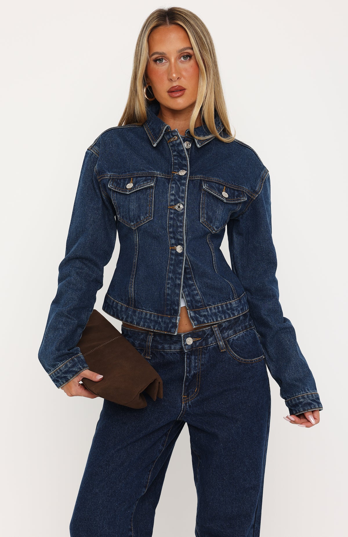 Bring The Style Cinched Denim Jacket Dark Blue Wash