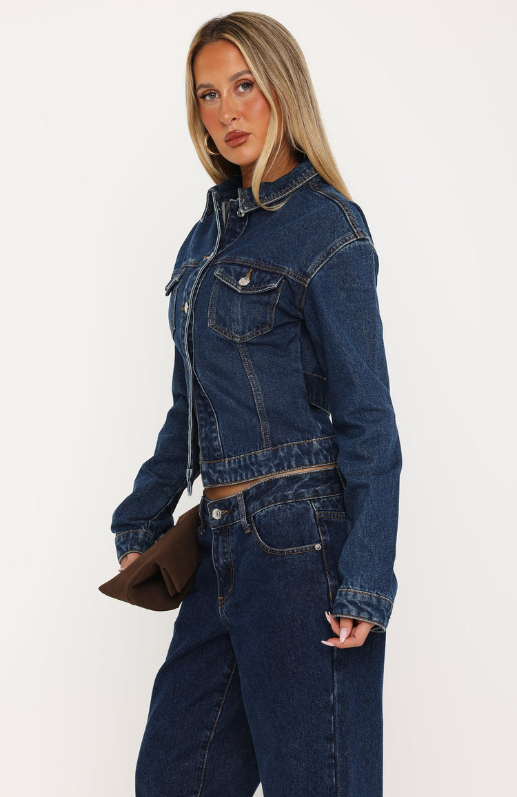 Bring The Style Cinched Denim Jacket Dark Blue Wash