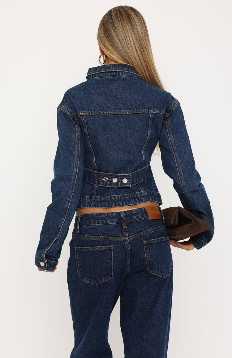 Bring The Style Cinched Denim Jacket Dark Blue Wash