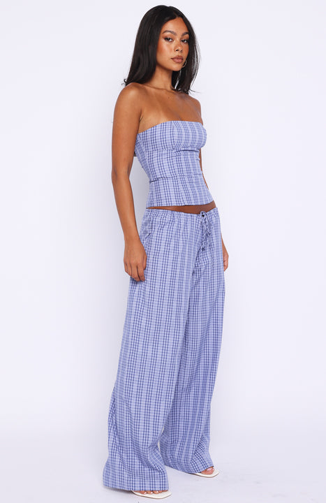 Promise Me This Wide Leg Pants Navy Check