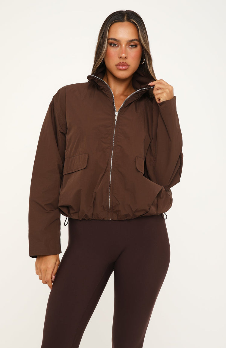 Celestine Funnel Neck Bomber Jacket Dark Chocolate