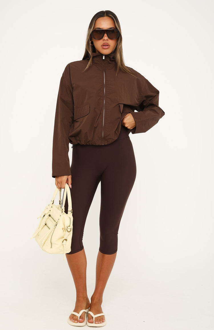 Celestine Funnel Neck Bomber Jacket Dark Chocolate