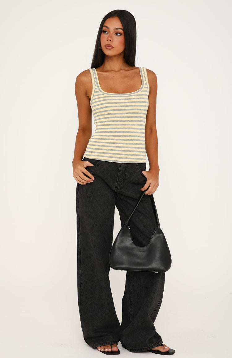 Chill Vibes Stripe Tank Top Lemon/Grey Marle