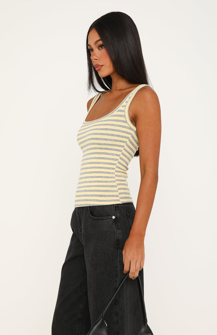 Chill Vibes Stripe Tank Top Lemon/Grey Marle