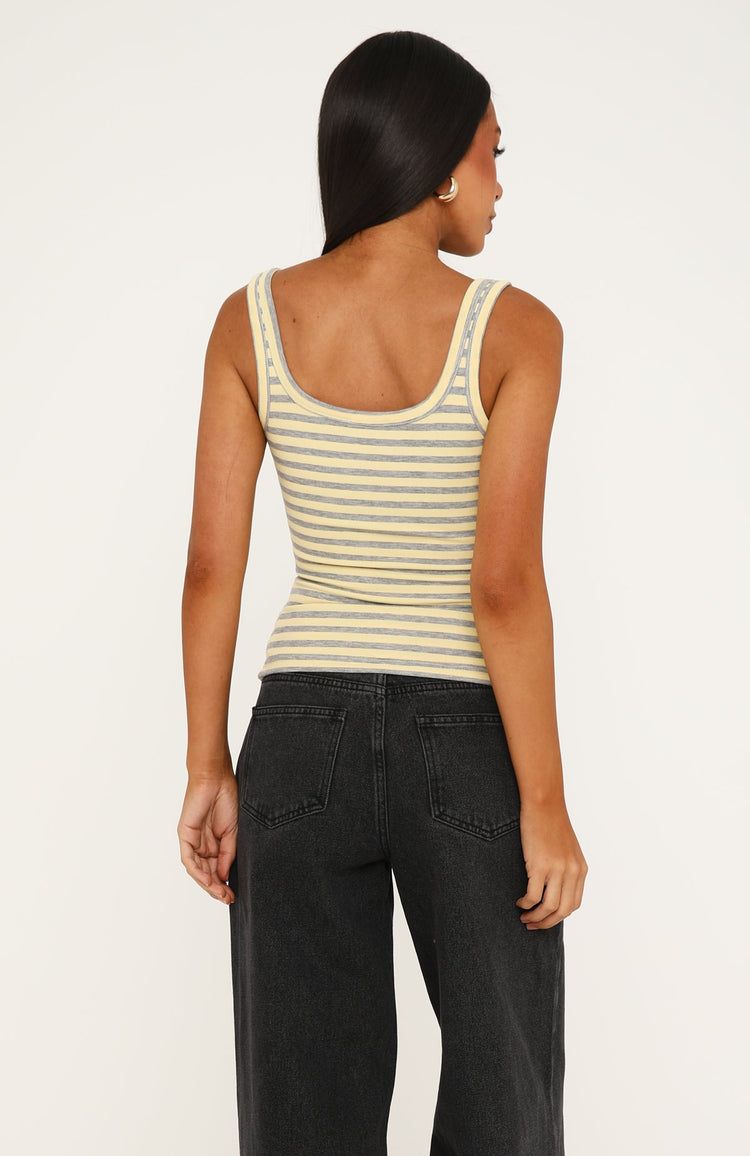 Chill Vibes Stripe Tank Top Lemon/Grey Marle
