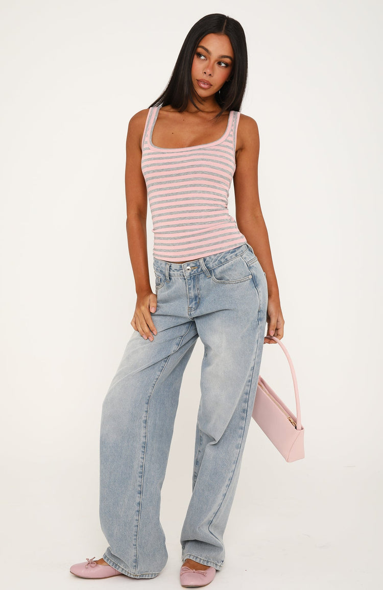 Chill Vibes Stripe Tank Top Pink/Grey Marle