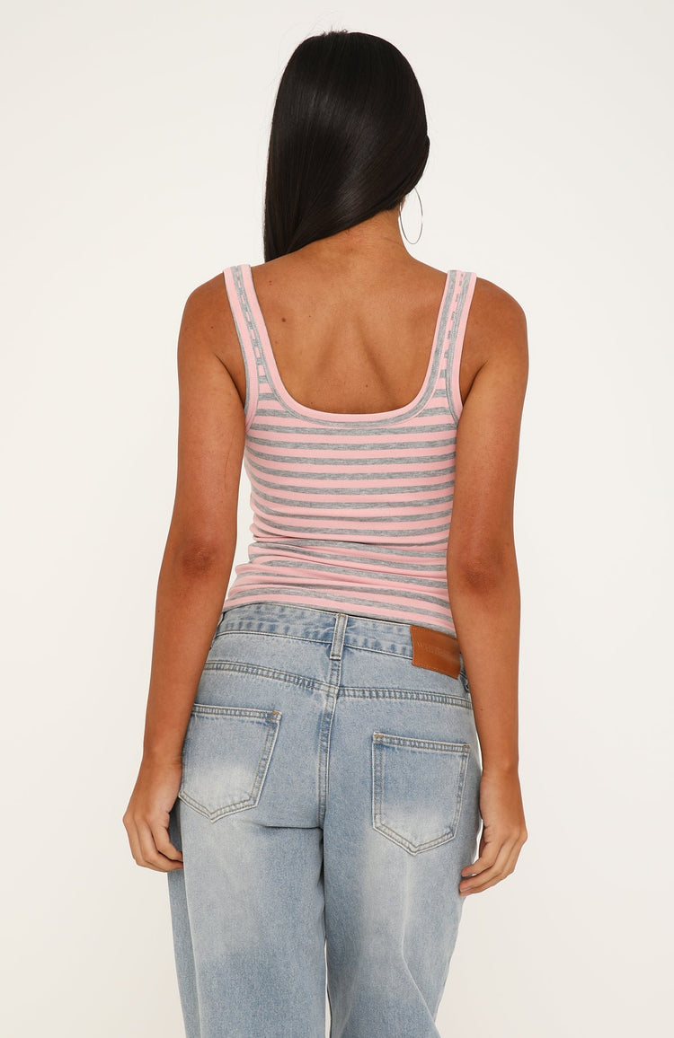 Chill Vibes Stripe Tank Top Pink/Grey Marle