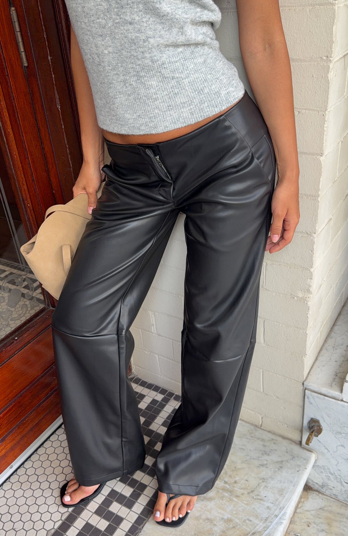 You're So Inspired PU Wide Leg Pants Black