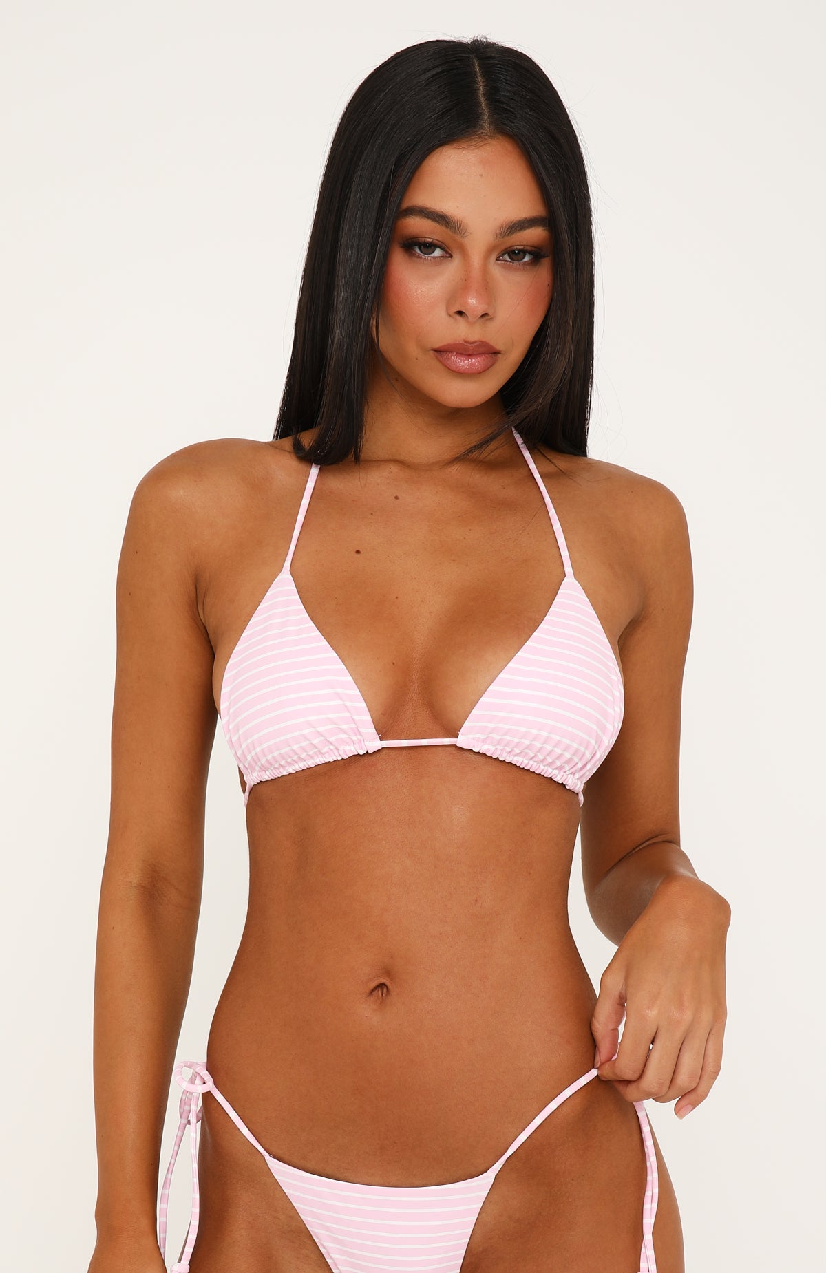 Coolum Reversible Bikini Top Pink Posy/Choc Stripe