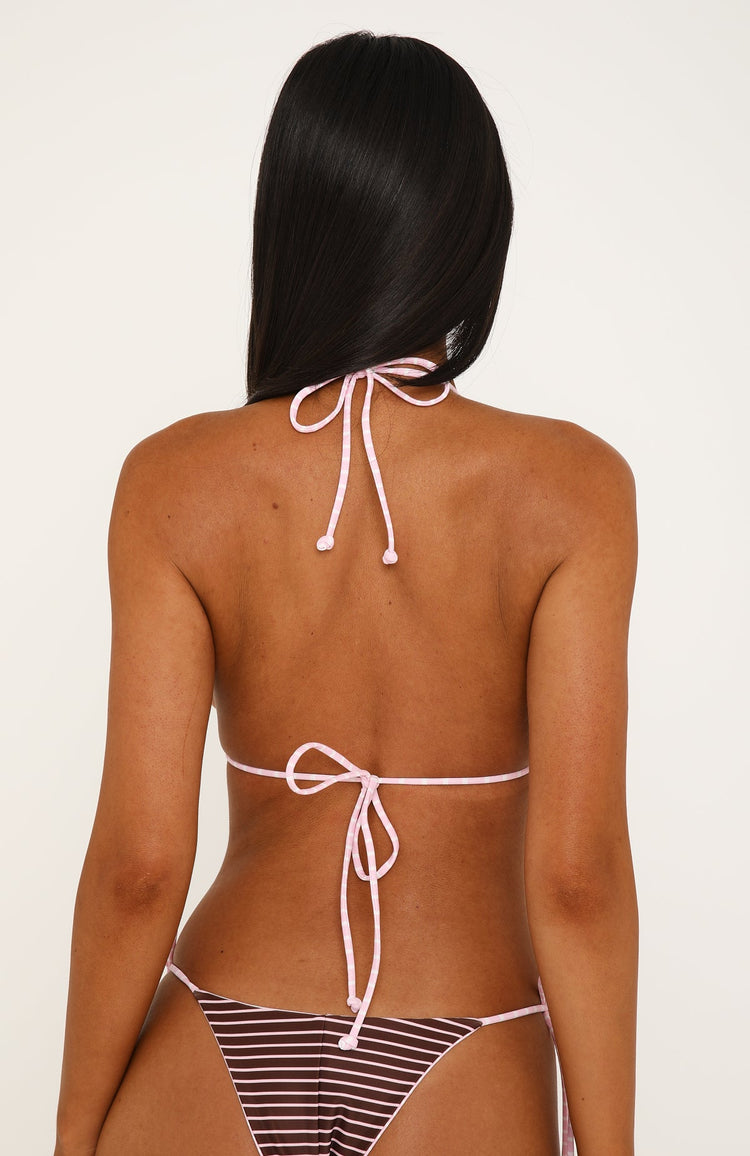 Coolum Reversible Bikini Top Pink Posy/Choc Stripe