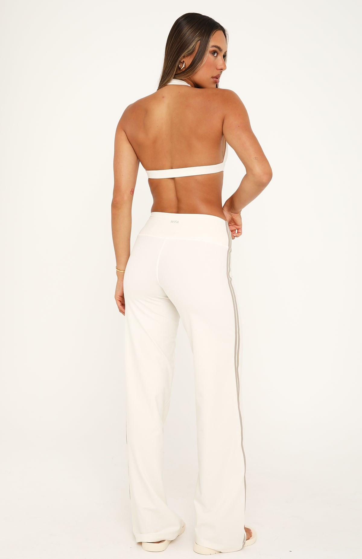 Crunch Mid Rise Wide Leggings Cream/Biscotti