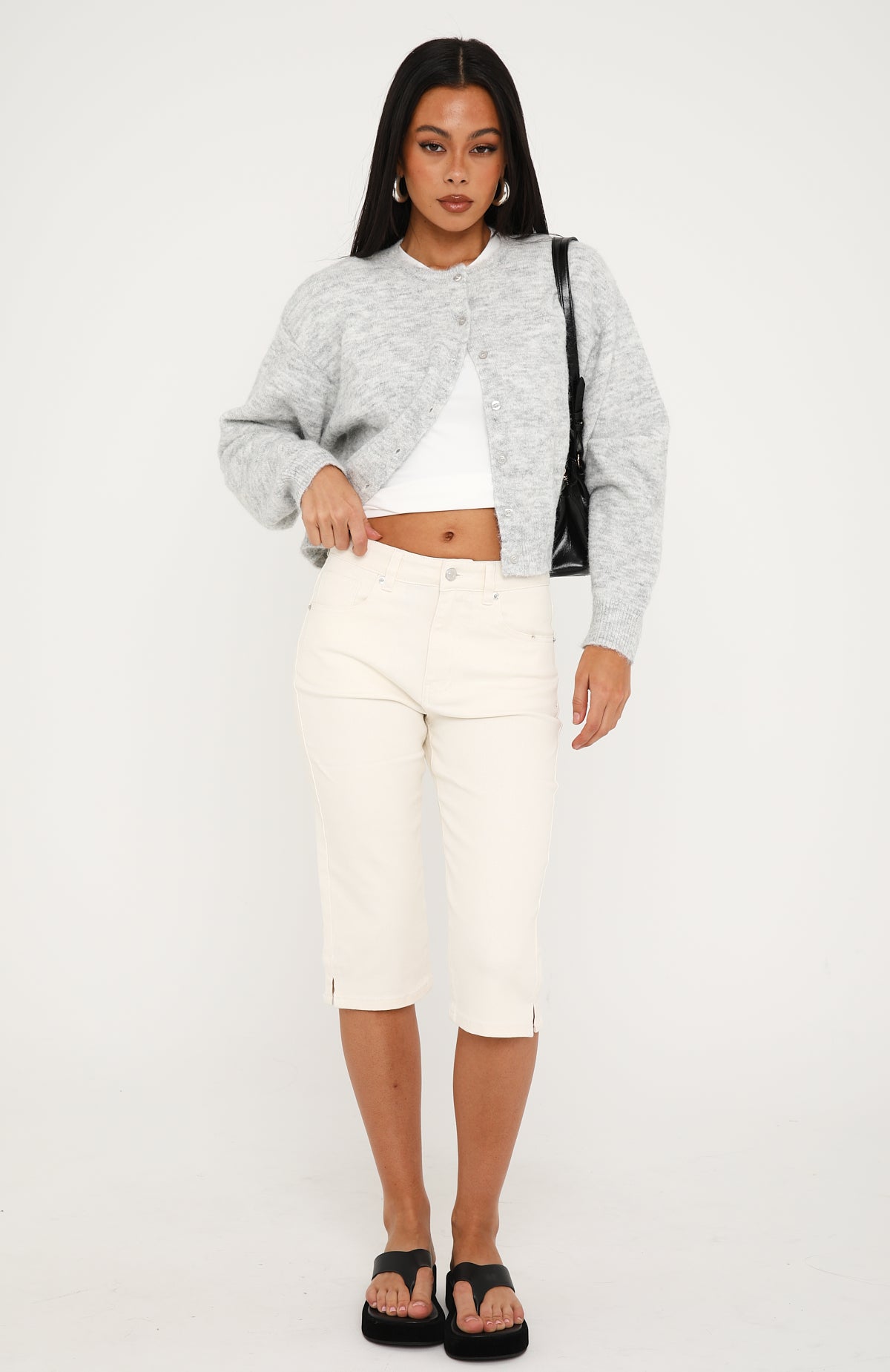 Cynthia High Rise Denim Capri Jeans Cream Wash