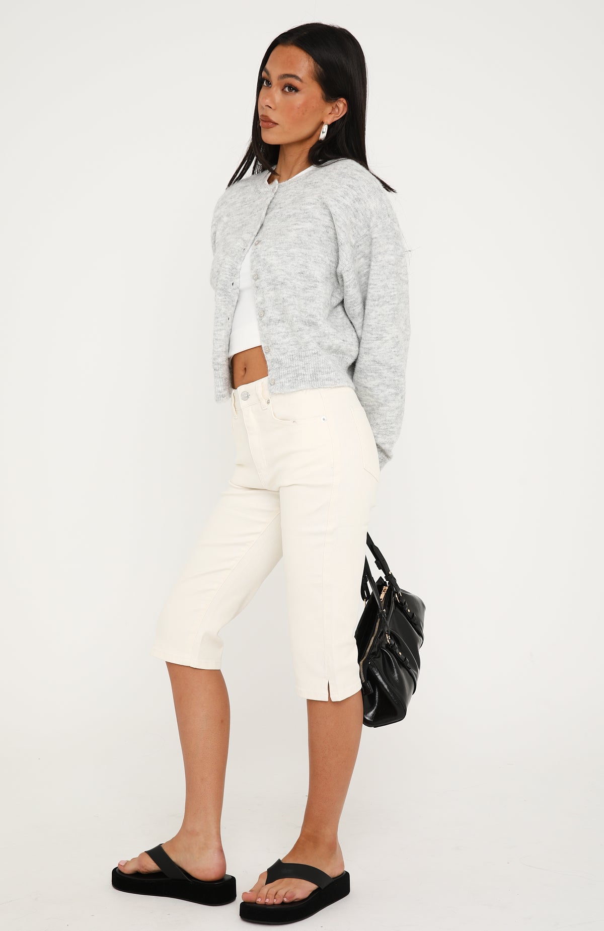 Cynthia High Rise Denim Capri Jeans Cream Wash