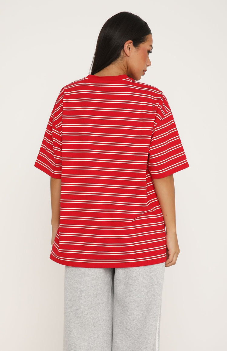 Offstage Striped Oversized Tee Red/Cream Stripe