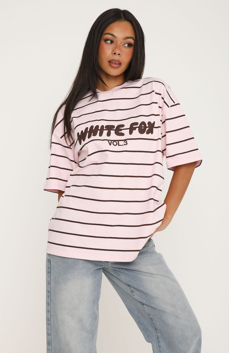 Offstage Striped Oversized Tee Posy/Chocolate Stripe