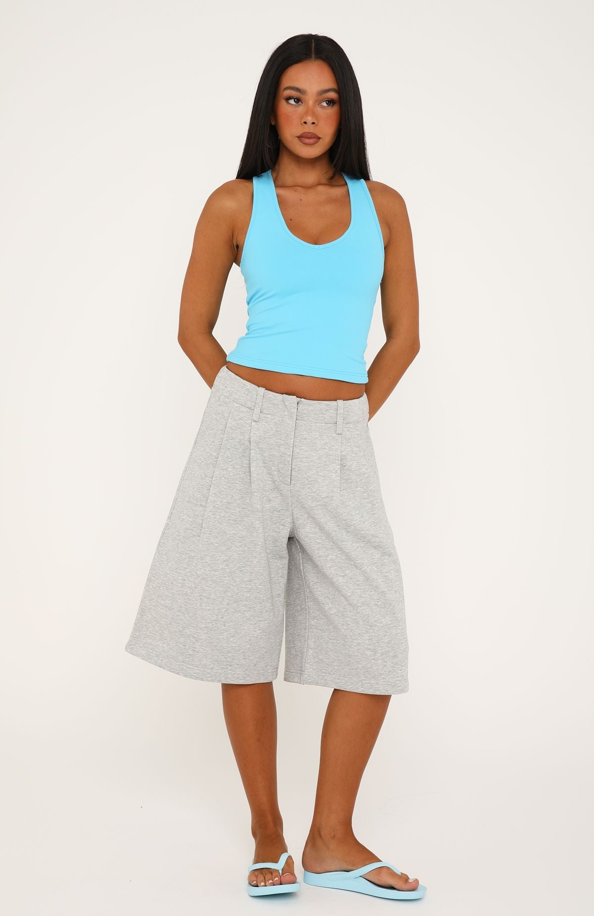 Sun In Your Eyes Tailored Longline Shorts Grey Marle