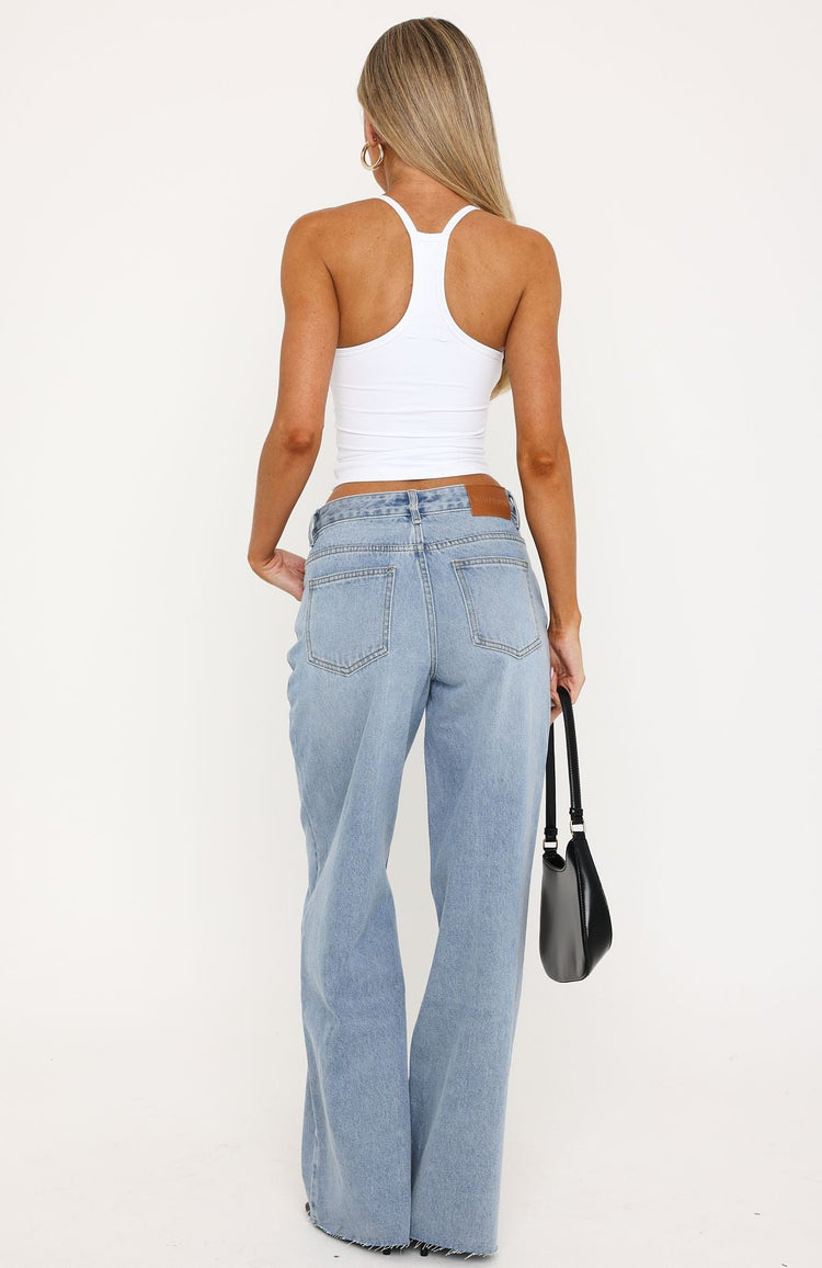 Feminine Instinct Mid Rise Wide Leg Jeans Washed Mid Blue